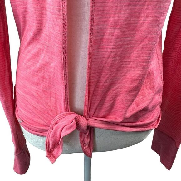 Lululemon Beat The Heat Back Tie Long Sleeve Top Size 6 Coral Pink Open Back - Picture 8 of 12